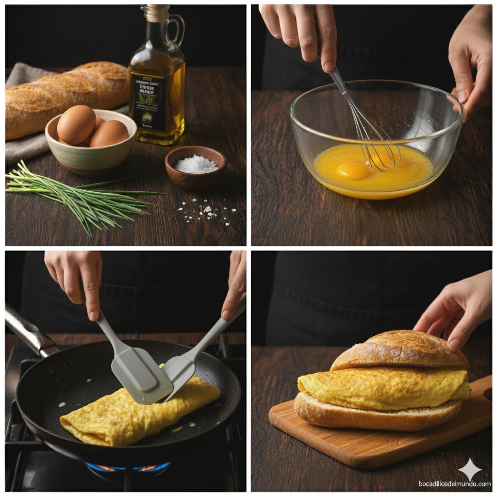 Tortilla francesa secuencia de preparación